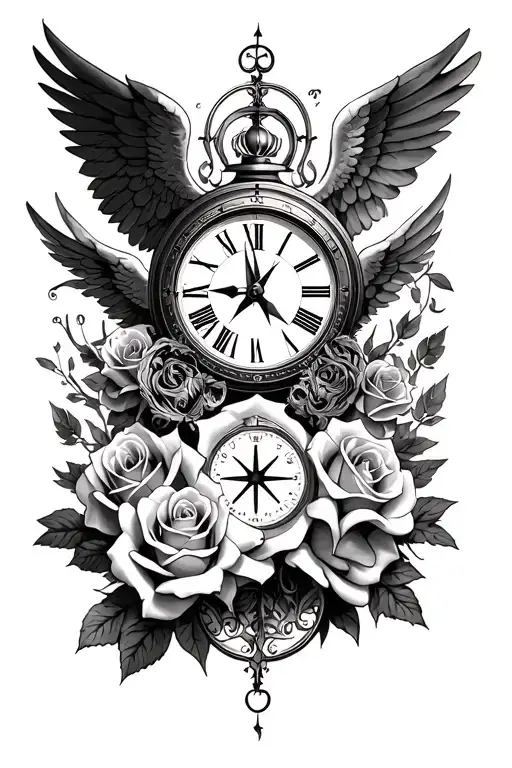Clock And Roses And Compass And Angels