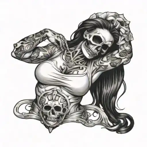 Woman That Lifts Her Tshirt With Skull Instead Of A Belly