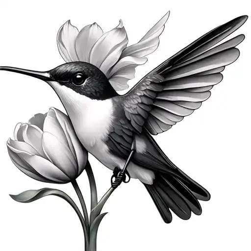 Humming Bird With A Tulip Flower Tattoo