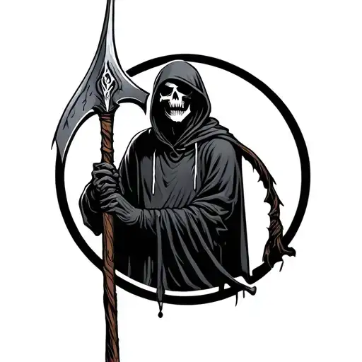 Grim Reaper In Black Hoodie Holding A Scythe
