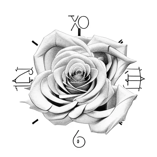 Rose Intertwined With A Clock