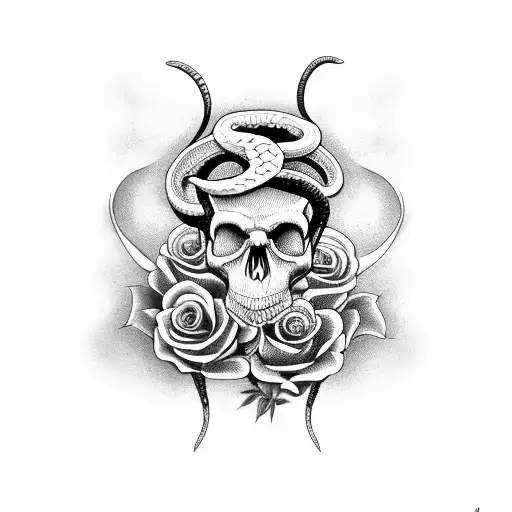 Snake With Skull And Roses