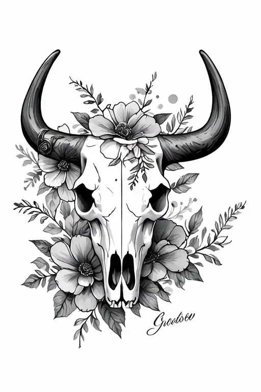 Feminine Western Bull Skull With Western Flowers