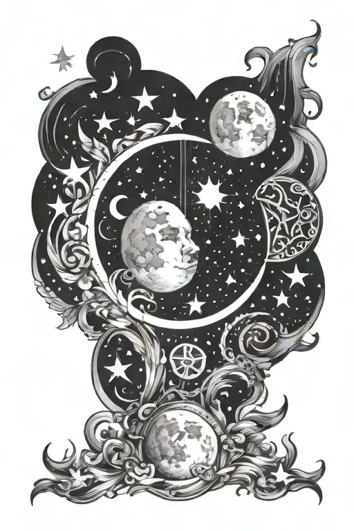 Moon Cycle And Stars