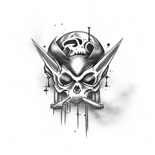 Combine Dark Evil Art With Philosophical Symbols In A Black-grey