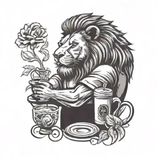 Barista Brewing Coffee With A Lion Silhouette In The Background