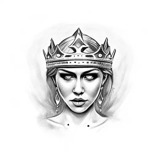 Queen Standing In A River With A Crown In Her Hands