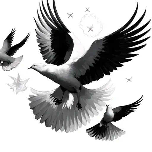 Heaven Gates And Doves Flying