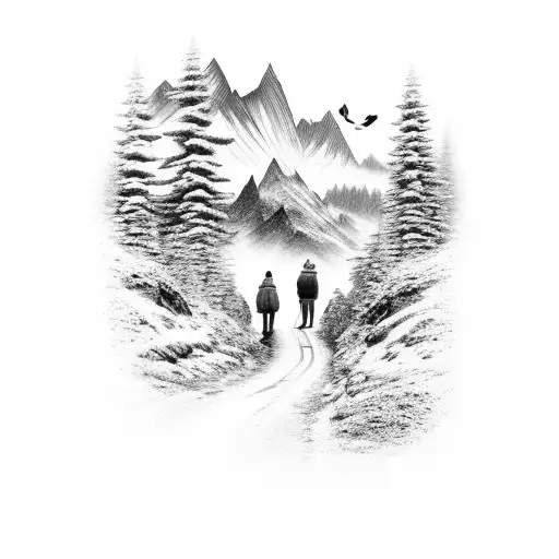 Mountain Scene With Road And Wife And Kids