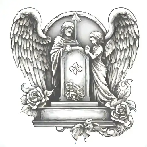 Tombstone And Angel Holding