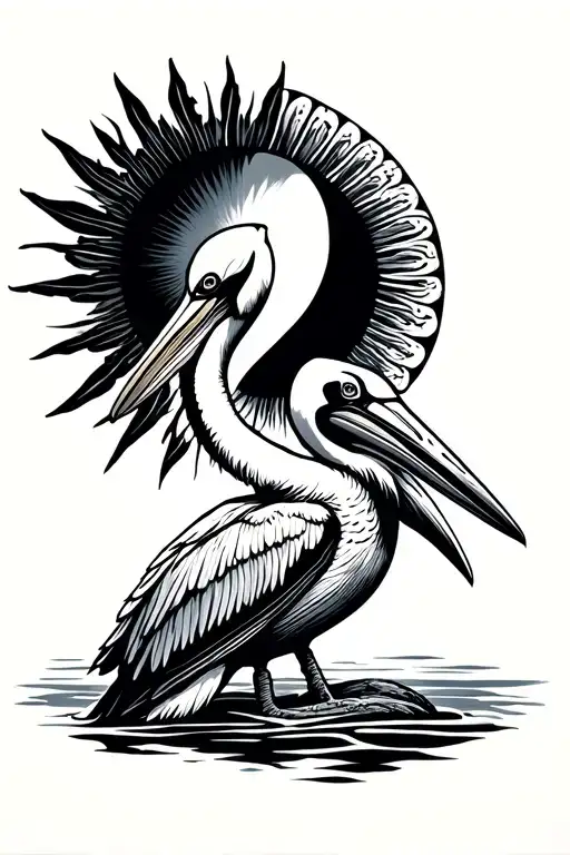 Simple Line Tattoo Pelican Sun