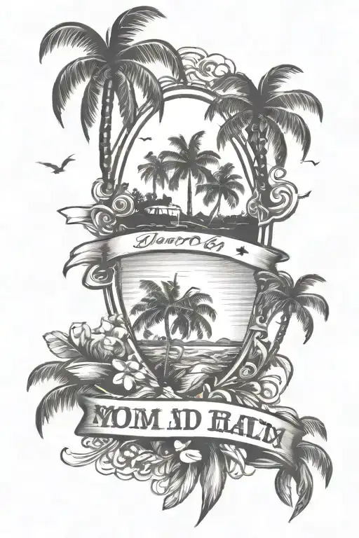 Island With Palm Trees With Banner Between Them That Spells Mom