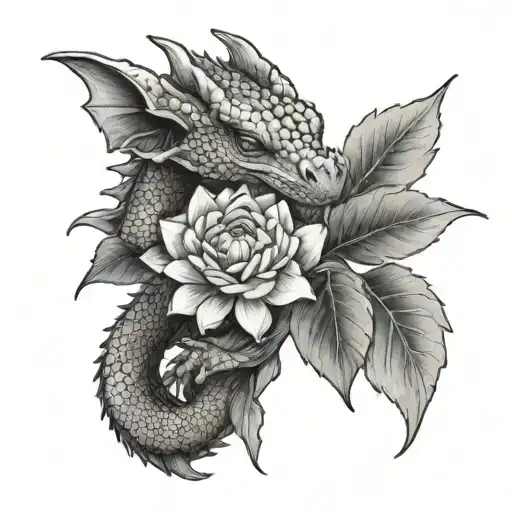 Little Dragon Holding A Dalia Flower Blooming