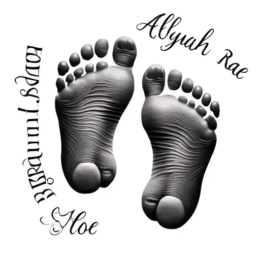 Baby Footprints With The Name Alaynah Rae Tattoo