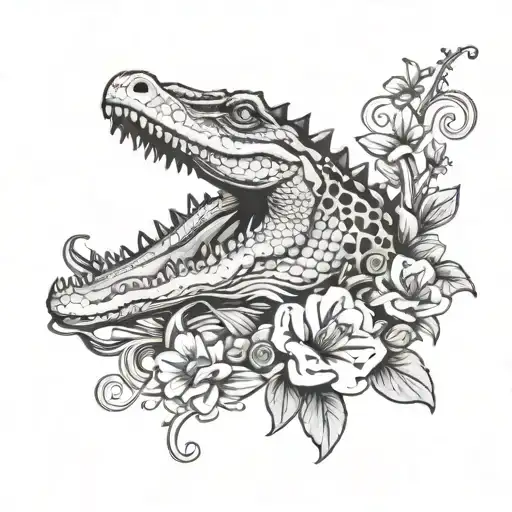 Girly Aligator With Light Flowers And Vines