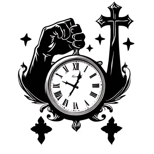 Clock With Cross And Son Fist Bumping