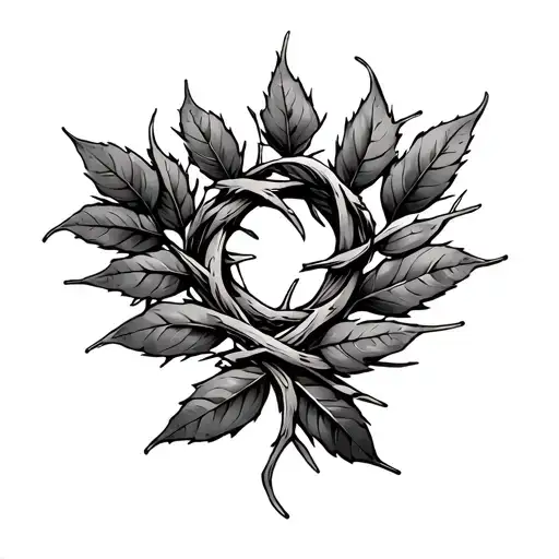 Laurel Leaves Intertwined With Crown Of Thorns Wrapped Slightly Less Detailed