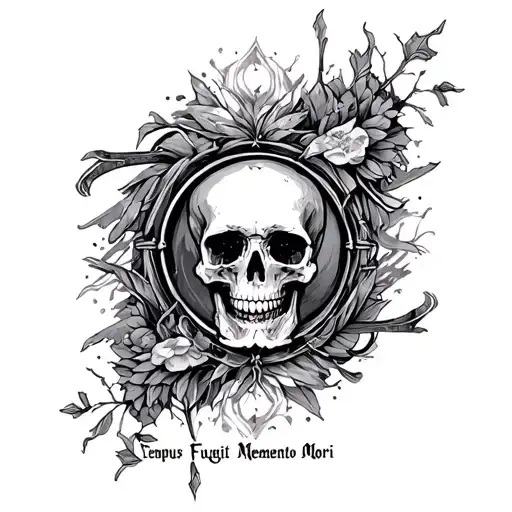 Tempus Fugit Memento Mori Written With Surrounding Abstract Details With No Skulls Or Dark Art