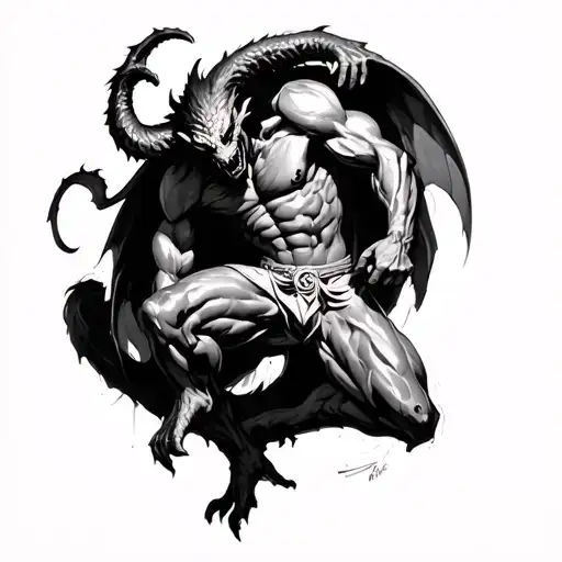 Painterly Depiction Of A Demon From Mythology In A Dynamic Pose