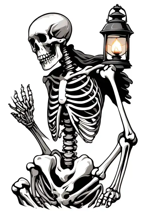 Skeleton With Lantern Standing