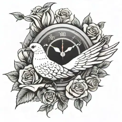Memorial Clock Dove Roses Cancer Awareness Symbol Intertwined