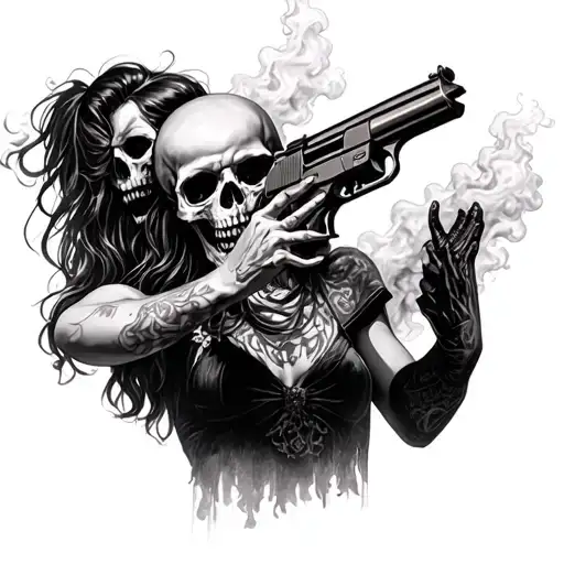 Skulls Smoke Girl Holding Gun Demons Trying To Reach