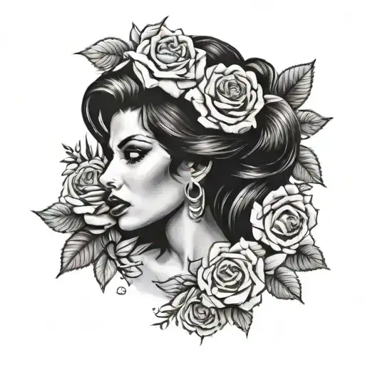 Portrait Of Amy Winehouse Surrounded By Roses