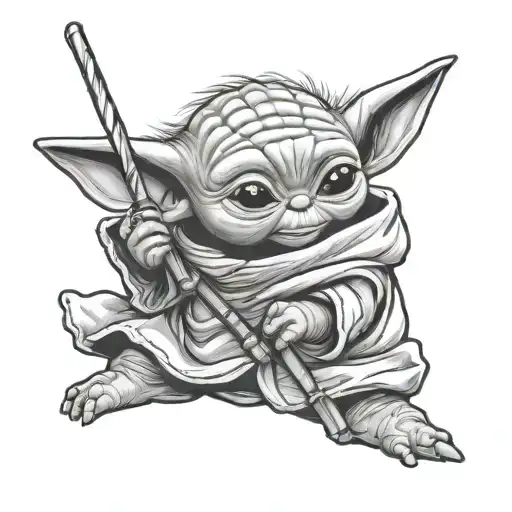 Baby Yoda With A Magic Wand Tattoo