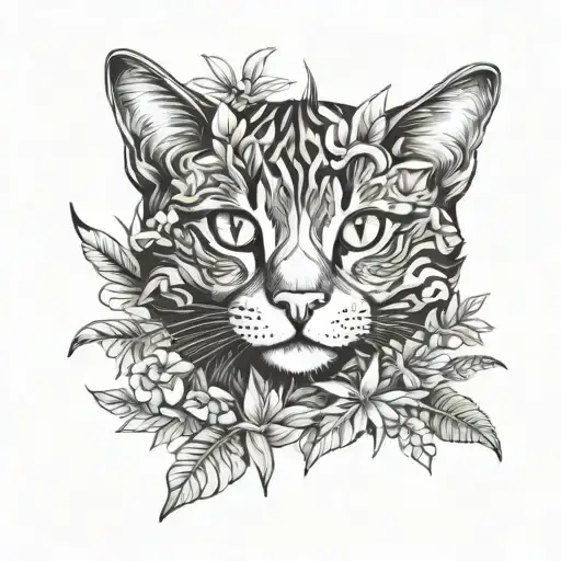 Cat Surrounded In Tropical Plants