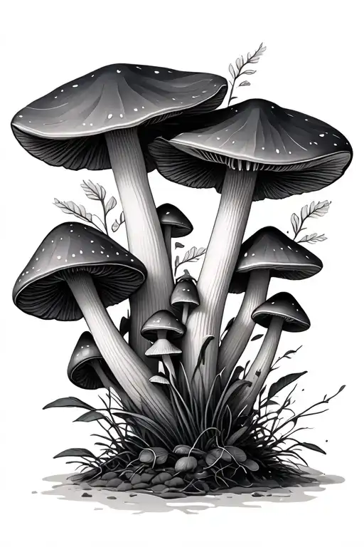 Different Kinds Of Mushrooms Growing From A Geometric Design