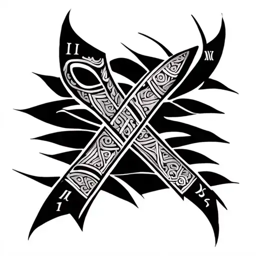 Cancer Ribbon With Polynesian Patterns And Roman Numerals