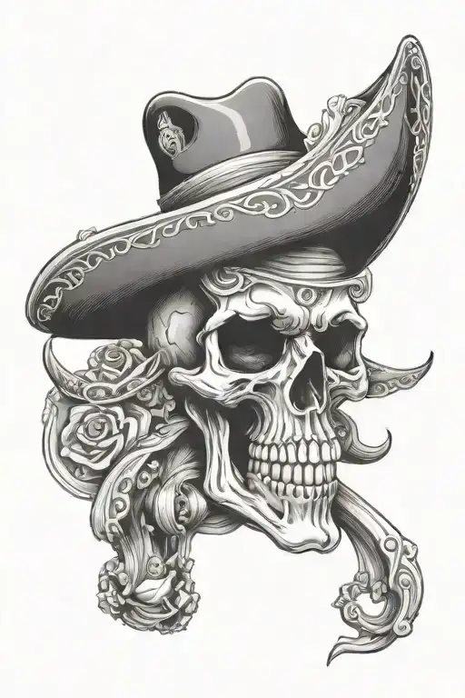 Skull With Sombrero Taking A Shot