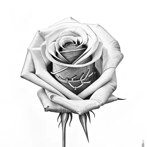 A Hand Holding A Rose Wrapped In Barbed Wire