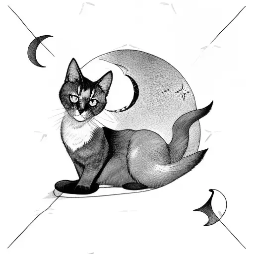 Black Cat With Crescent Moon And Crystals