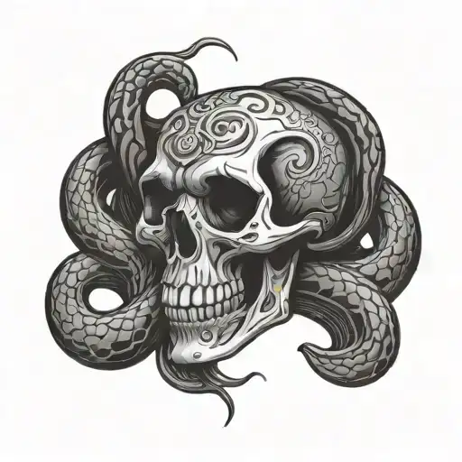 Skull And Snake Simple Outline