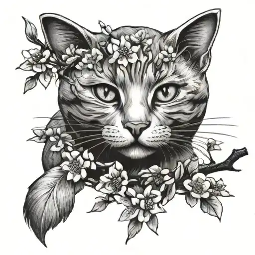 Cat In Sakura Branches