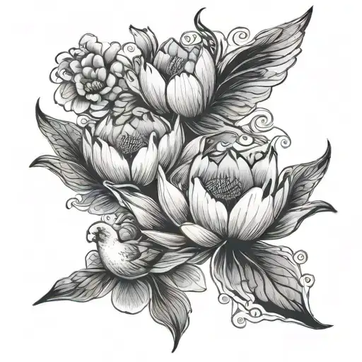 Lotus Flower Doves Flying Around It