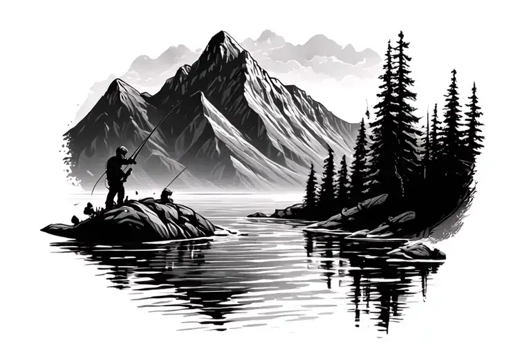 Fishing With Mountians Range With A River