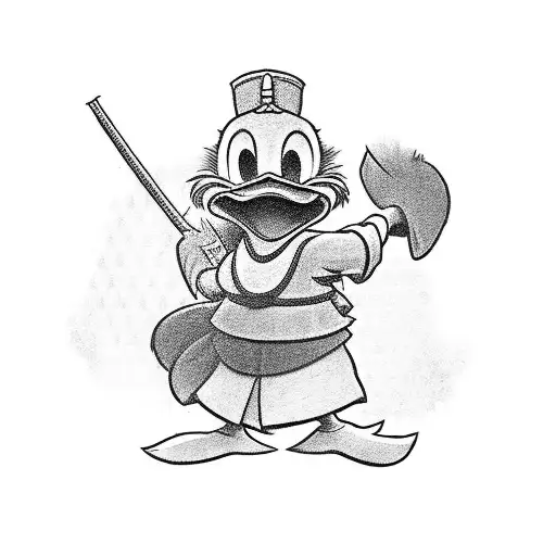 Donald Duck As A Samurai Warrior Standing On A Staircase Of Money