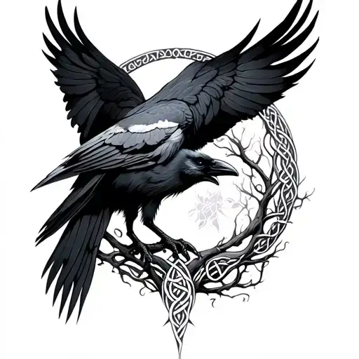 Celtic Motif Raven Tree Of Life Tattoo Featuring