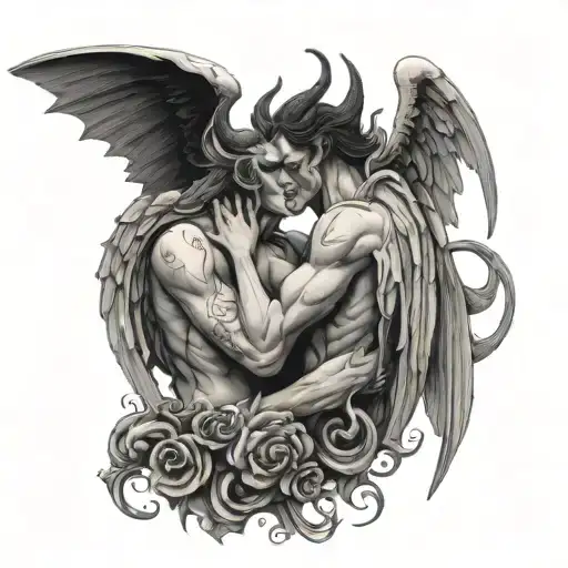 Demon And Angel Kissing Each Other
