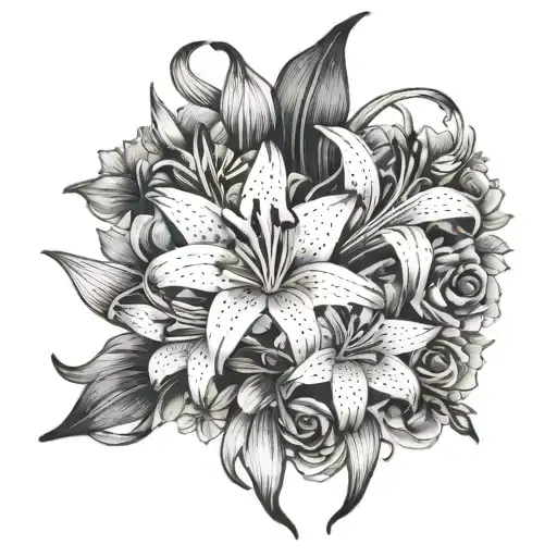 Lily And Daisy Bouquet Tied Together With A Ribbon