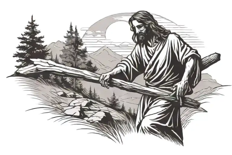 Jesus Carrying His Cross Silhouette Walking Up Hill