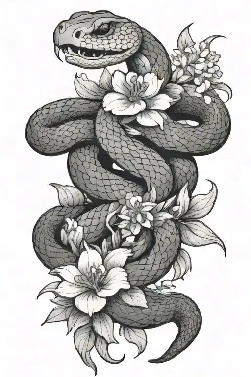 Snake Wrapped Around Flower Blooming