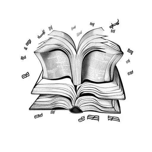 Book Open Flat Treble Clef And Notes Lines And Hearts Scoming Off Pages Of Book