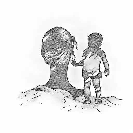 A Silhouette Of A Mother And Child Embracing In A War-torn Landscape