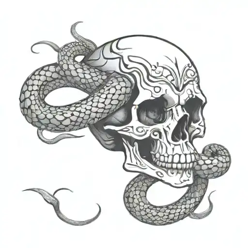 Skull And Snake Line Drawing