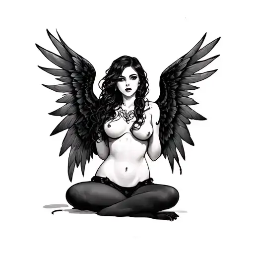 Nymph Booty Goth Girl With Dark Wings Spread