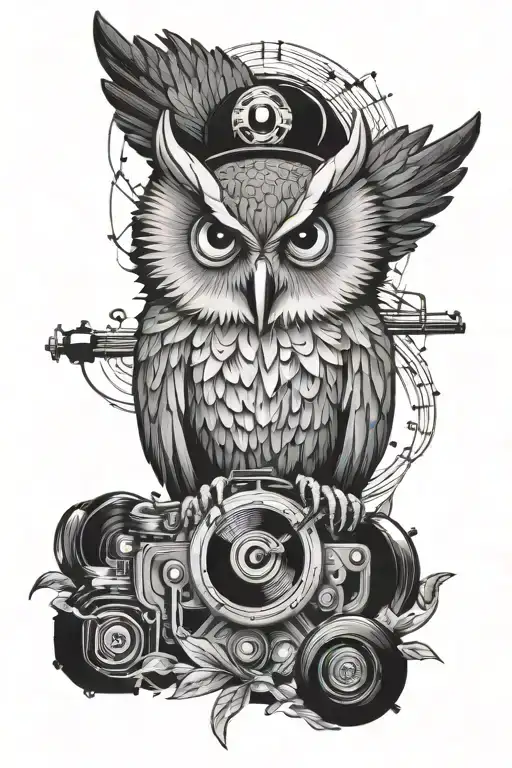 Music Inspired Tattoo Featuring An Owl