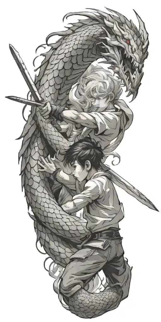 Boy With Sword Fights Dragon
